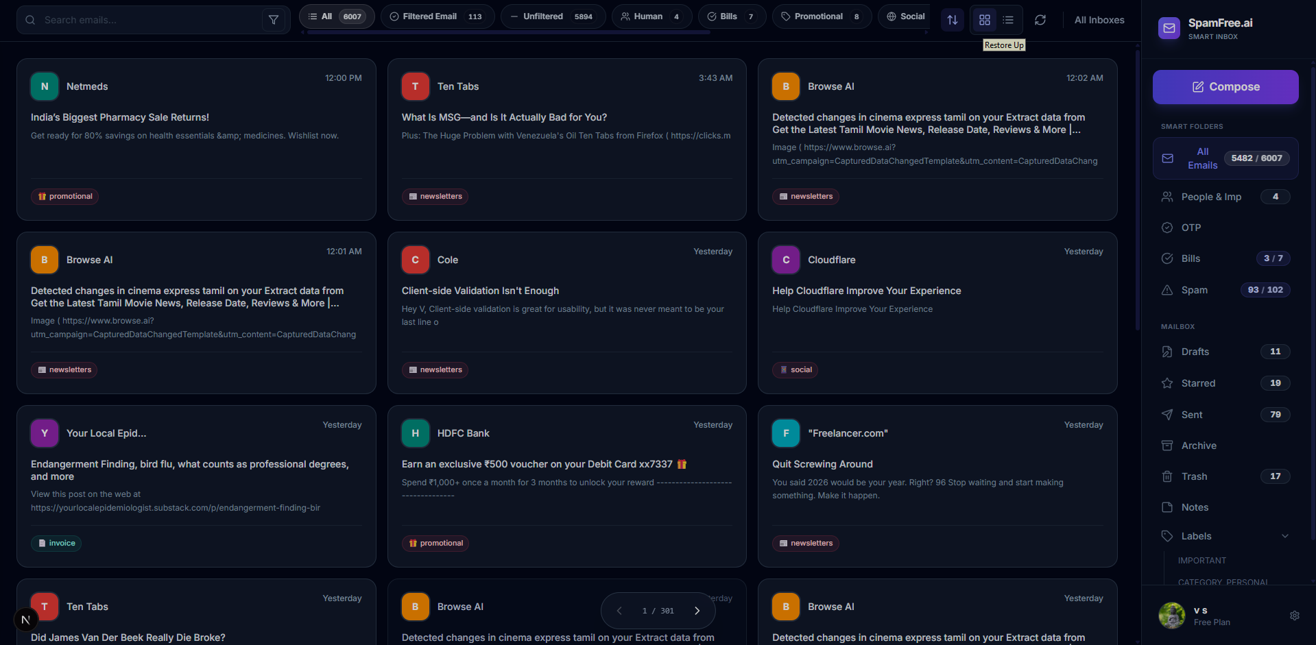 Spamfree Email Interface Mockup 1